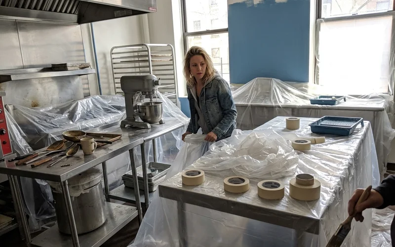 Back-of-house prep area with stainless equipment covered in plastic at a Round Rock restaurant
