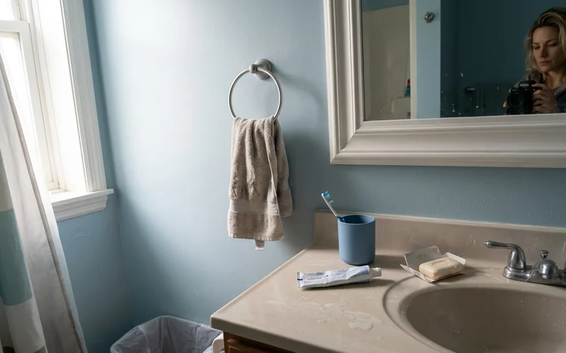 Round Rock bathroom with satin walls and semi-gloss trim around the vanity