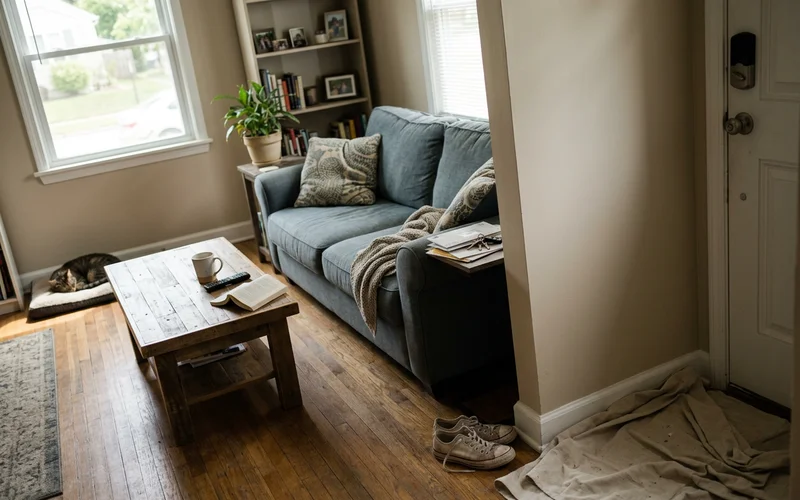 Clean Round Rock living room at the end of a painting day with furniture back in place