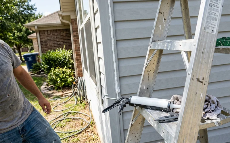 Fresh caulk bead along a siding joint on a Round Rock exterior