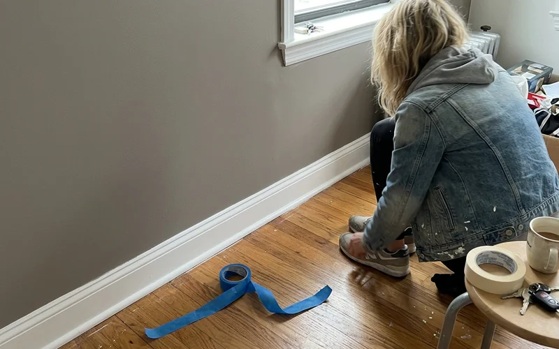 Crisp line between a freshly painted Round Rock wall and white semi-gloss baseboard