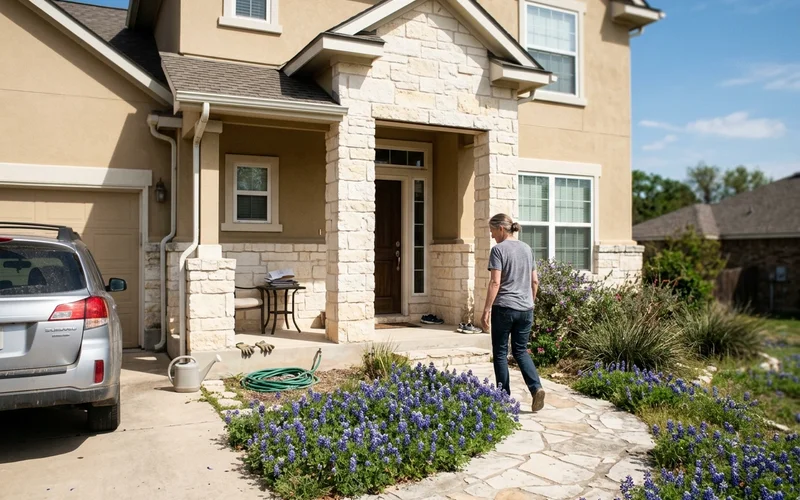 Round Rock stucco home with limestone accents and fresh paint