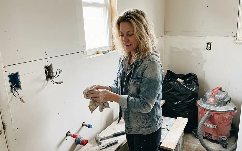 Round Rock kitchen torn out for cabinet replacement with exposed walls and plumbing